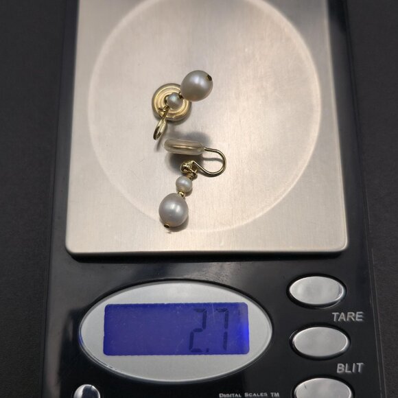 Gold Plated Genuine White Pearl Press On Dangle Earrings A6667 - Picture 6 of 6